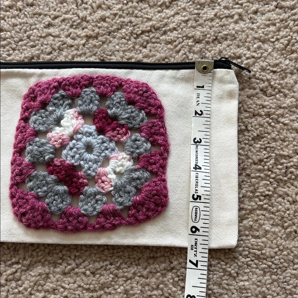 Crochet Accent Cosmetic Bag in Cream and Pink